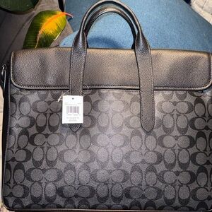 Coach Sullivan Briefcase signature canvas C9873 Charcoal Black laptop bag NWT